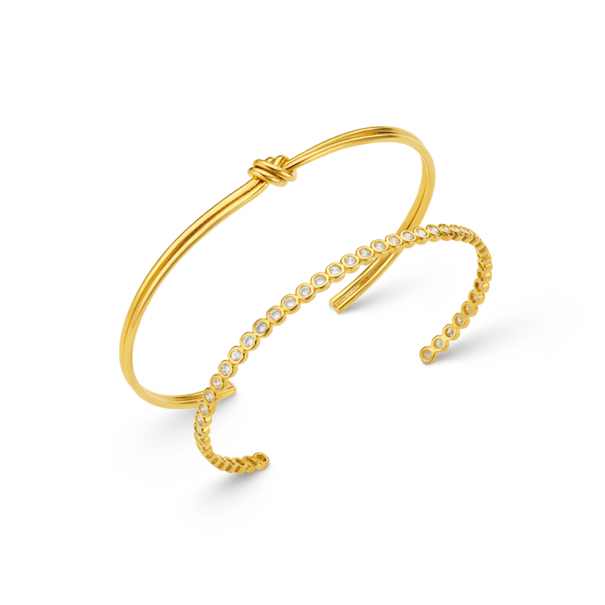 40049 Linear Knot & Crystal Bangle 2 pack - Pale Gold
